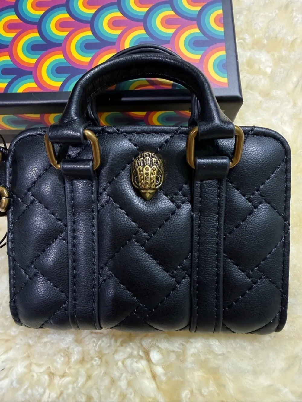 Kurt GeigerBoston card key  charm Black Quilted Mini Satchel with Gold Hardware - Picture 6 of 7